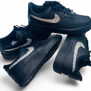 Nike Air Force 1’s Black Low Tops All Sizes Luxe Crystals Ticks New With Box